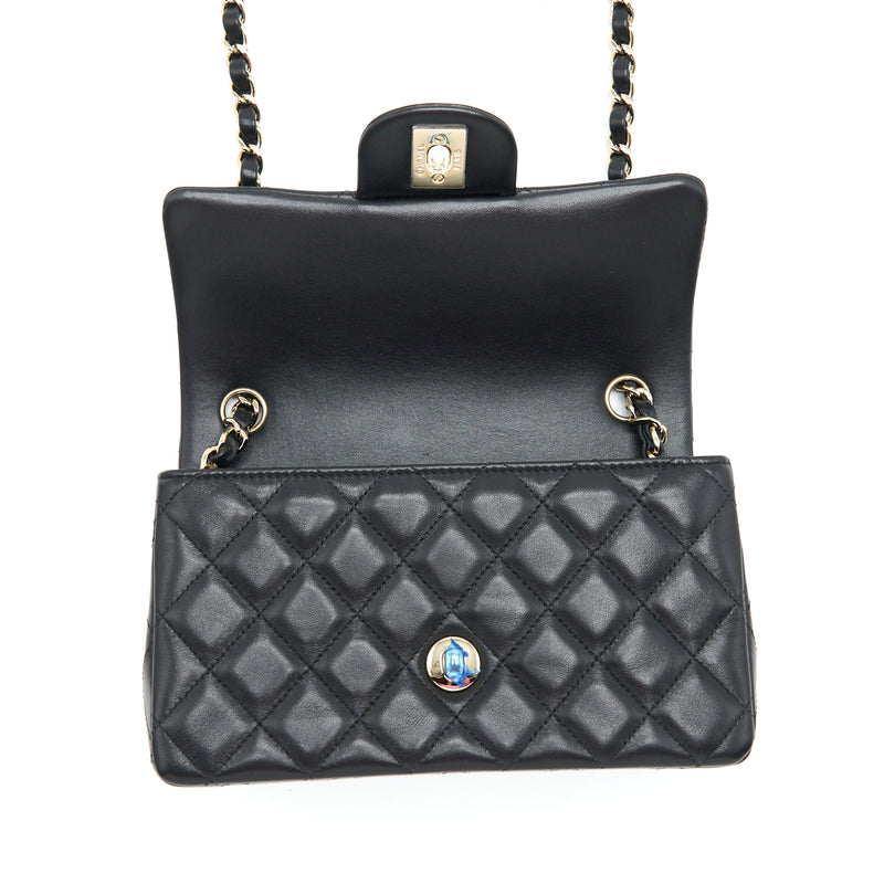 Chanel Mini Rectangular Flap Bag Lambskin Black LGHW (Microchip)