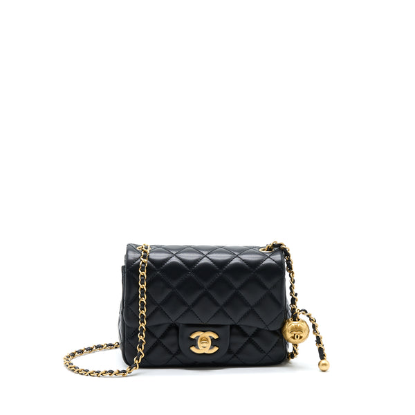 Chanel Pearl Crush Mini Square Flap Bag Lambskin Black GHW (Microchip)