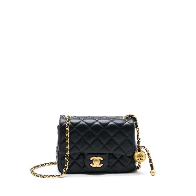 Chanel Pearl Crush Mini Square Flap Bag Lambskin Black GHW (Microchip)