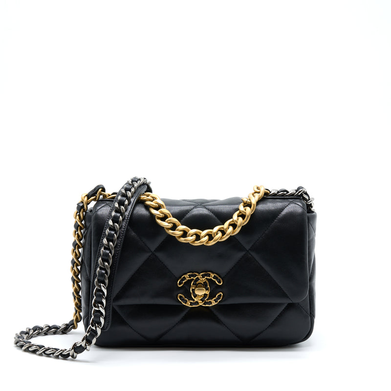 Chanel Small 19 Bag Lambskin Black With Multicolour Hardware (Microchip)