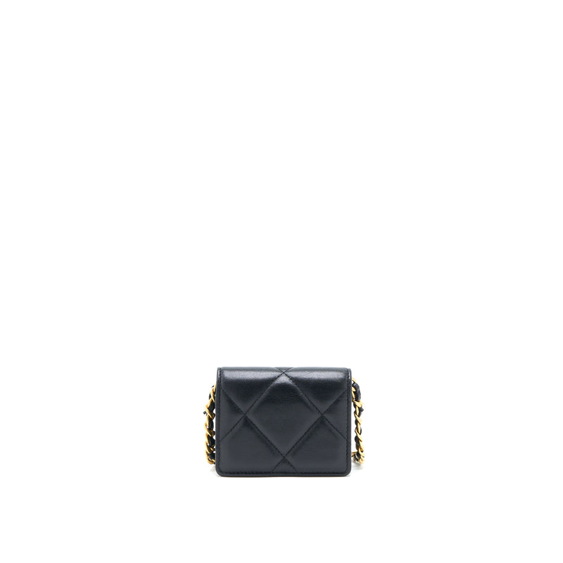 Chanel 19 Flap Card Holder with Chain Lambskin Black Multicolour Hardw