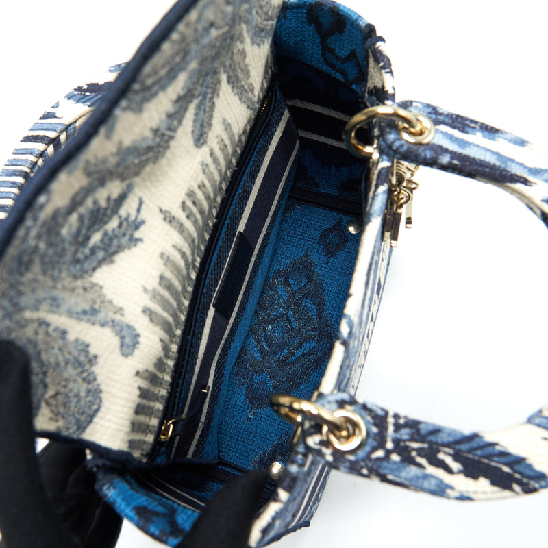 Dior Medium Lady D-Lite Bag Aqua Blue Toile De Jouy Embroidery