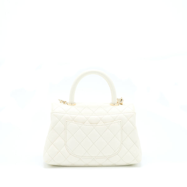 Chanel Small Coco Handle Caviar White LGHW (Microchip)
