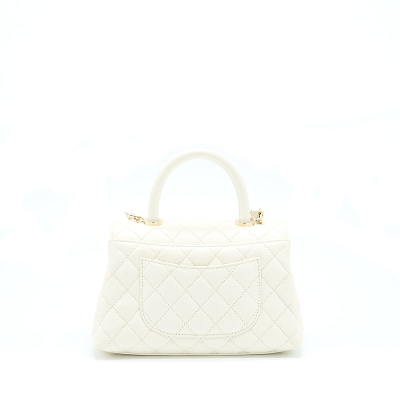 Chanel Small Coco Handle Caviar White LGHW (Microchip)