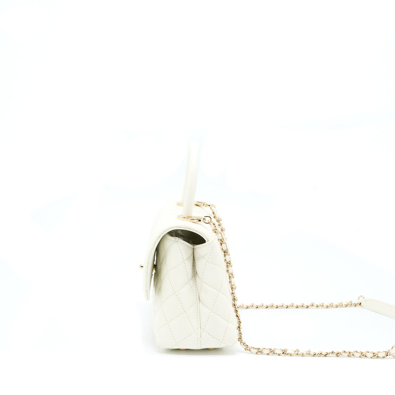 Chanel Small Coco Handle Caviar White LGHW (Microchip)