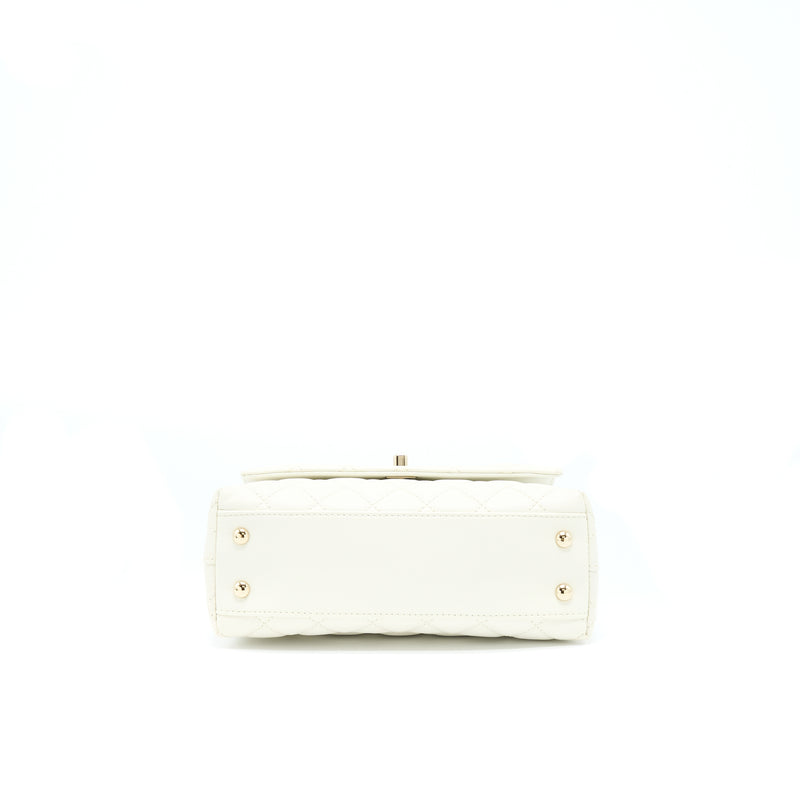 Chanel Small Coco Handle Caviar White LGHW (Microchip)