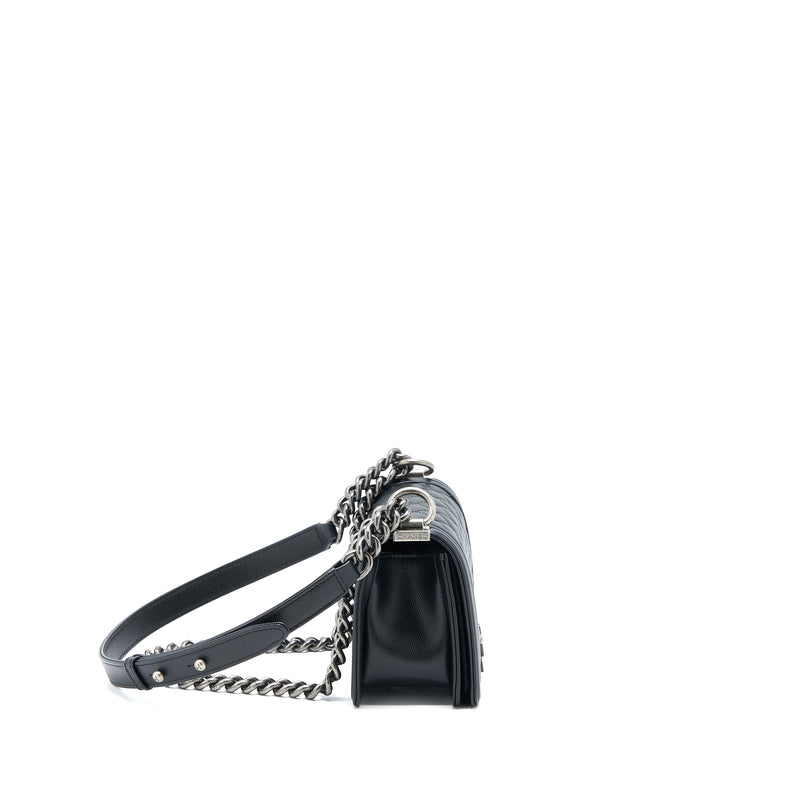 Chanel Small Boy Bag Caviar Black Ruthenium SHW (Microchip)