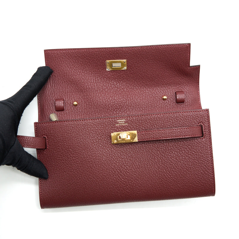 Hermes Kelly To Go Chevron Mysore 55 Rouge H GHW Stamp Z
