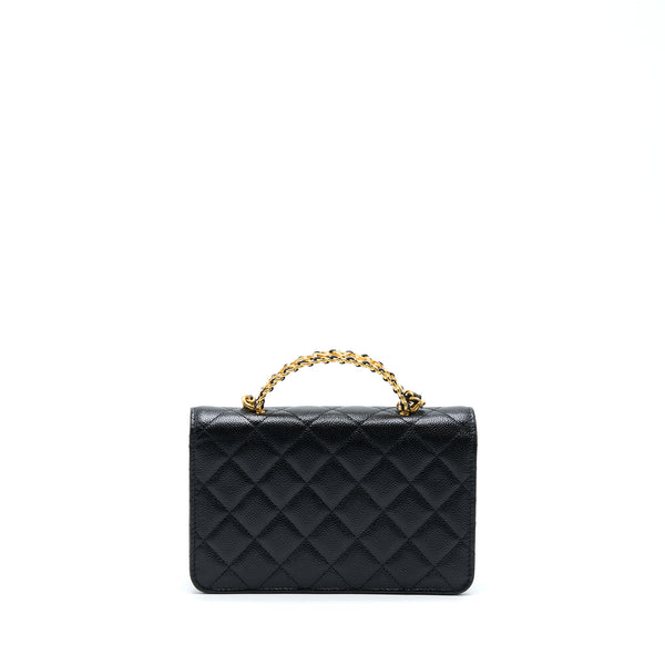 Chanel Letter Top Handle Wallet On Chain Caviar Black GHW (Microchip)