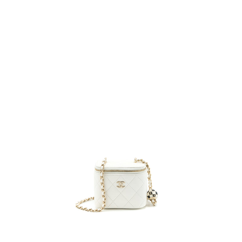 Chanel 23C Pearl Crush Mini Vanity with Chain Lambskin White LGHW Mic