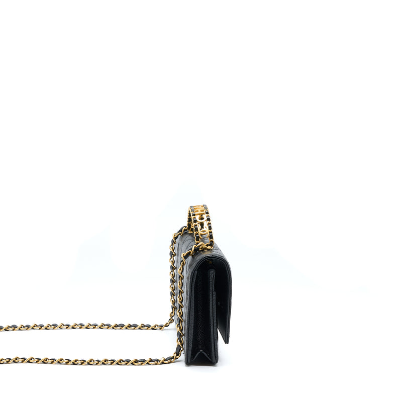 Chanel Letter Top Handle Wallet On Chain Caviar Black GHW (Microchip)