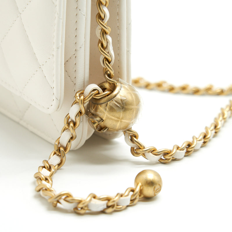 Chanel Pearl Crush Wallet On Chain Lambskin White GHW (Microchip)