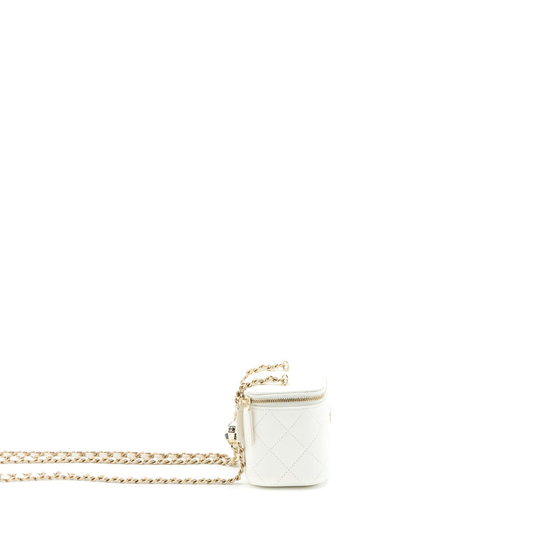 Chanel 23C Pearl Crush Mini Vanity with Chain Lambskin White LGHW (Microchip)