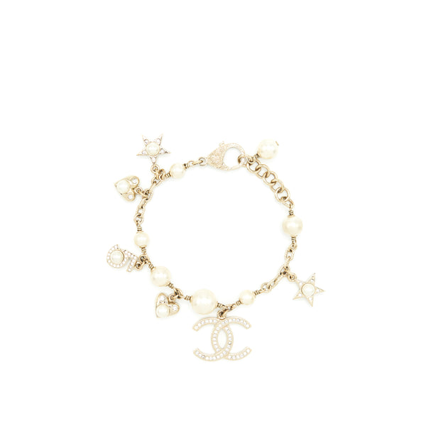 Chanel Heart/Pearl/Crystal Drop Bracelet LGHW