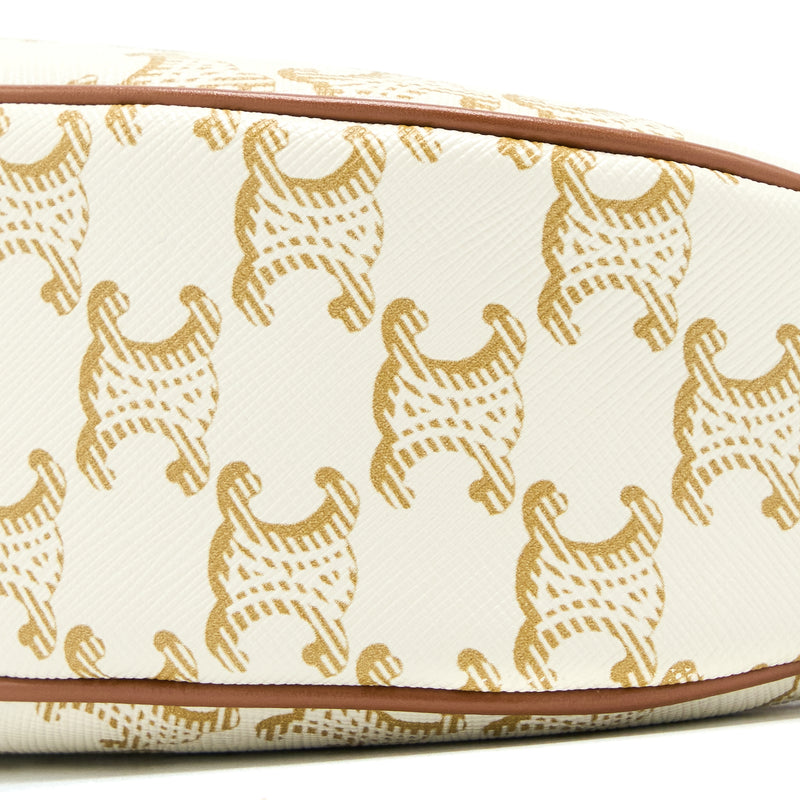 Celine Ava Bag In Triomphe Canvas And Calfskin White