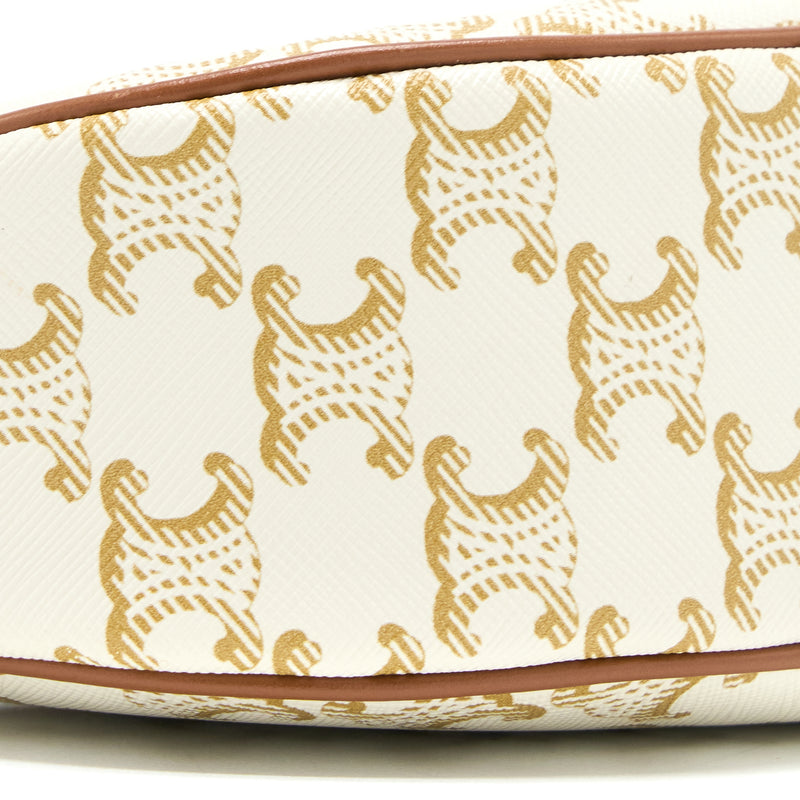 Celine Ava Bag In Triomphe Canvas And Calfskin White