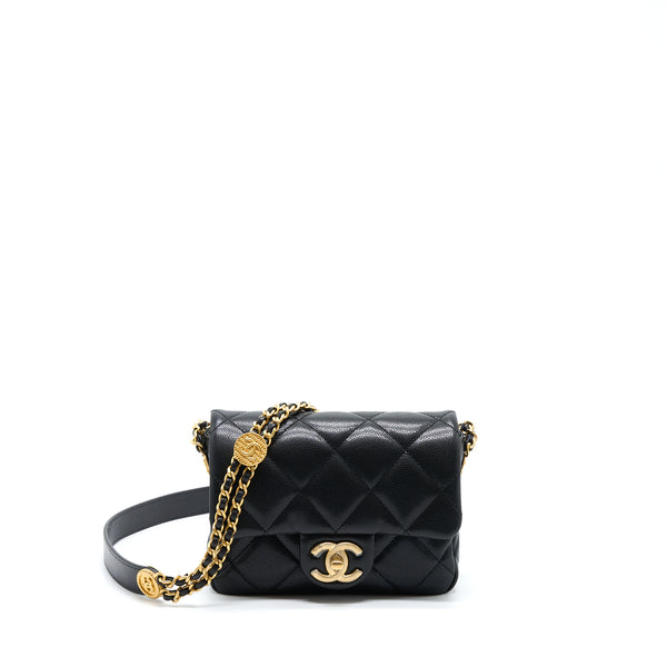 Chanel 22A Mini Square Flap Bag Caviar Black Brushed GHW (Microchip)