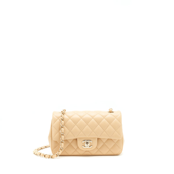 Chanel Mini Rectangular Lambskin Light Beige LGHW(microchip)