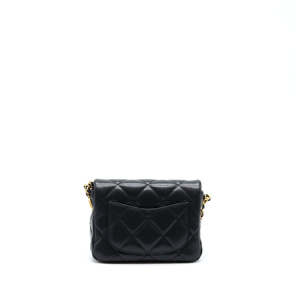 Chanel 22A Mini Square Flap Bag Caviar Black Brushed GHW (Microchip)
