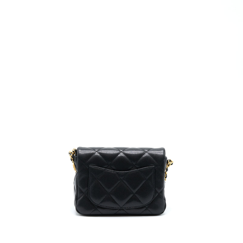 Chanel 22A Mini Square Flap Bag Caviar Black Brushed GHW (Microchip)