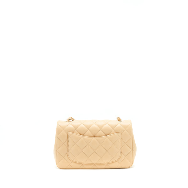 Chanel Mini Rectangular Lambskin Light Beige LGHW(microchip)