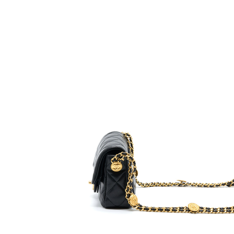 Chanel 22A Mini Square Flap Bag Caviar Black Brushed GHW (Microchip)
