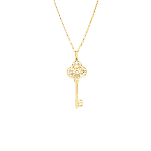 Tiffany Mini Crown Key Pendant with Chain 18K Gold