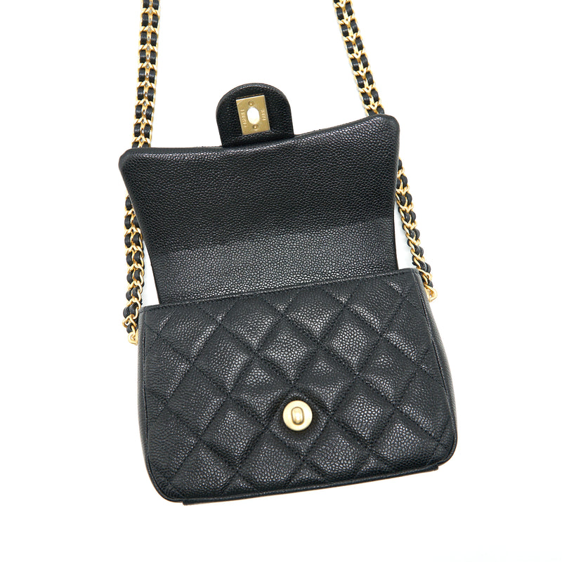 Chanel 21A Mini Square Flap Bag Caviar Black GHW