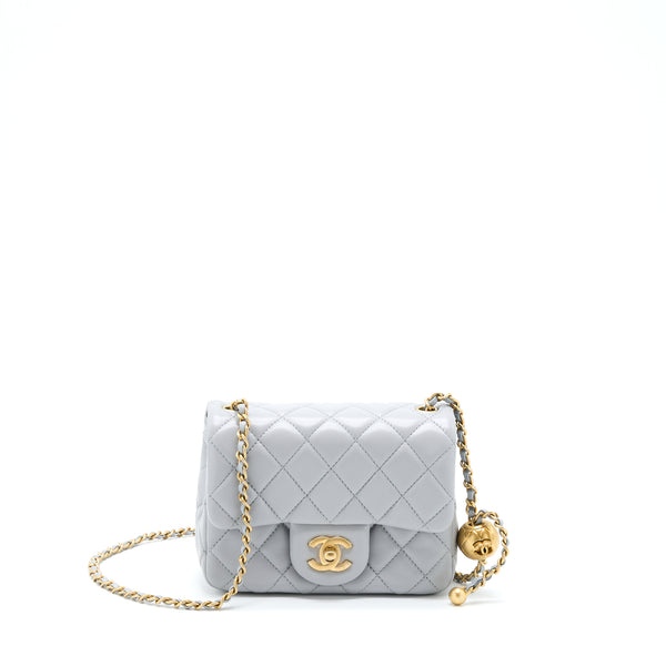 Chanel Pearl Crush Mini Square Flap Bag Lambskin Grey GHW