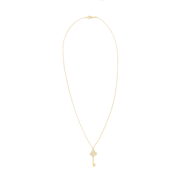 Tiffany Mini Crown Key Pendant with Chain 18K Gold