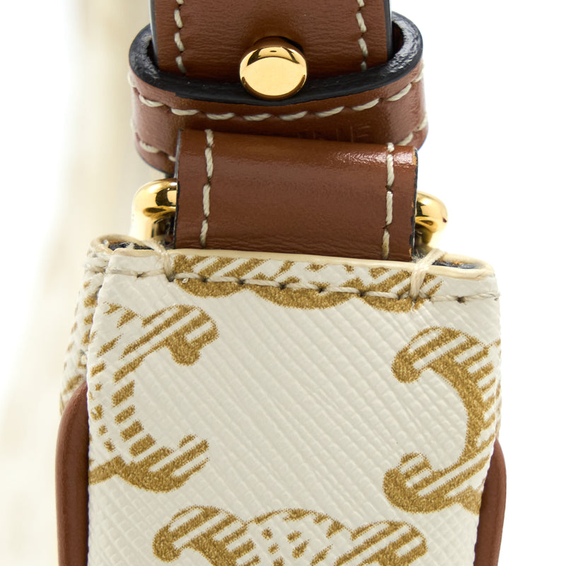 Celine Ava Bag In Triomphe Canvas And Calfskin White