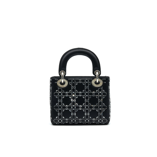 CHRISTIAN DIOR Satin Crystal Cannage Mini Lady Dior Black