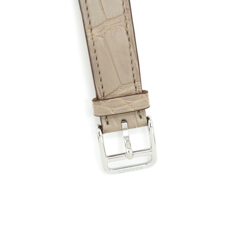 Hermes Heure H watch, Mini model, 21 mm With Diamonds Alligator Strap Etoupe SHW