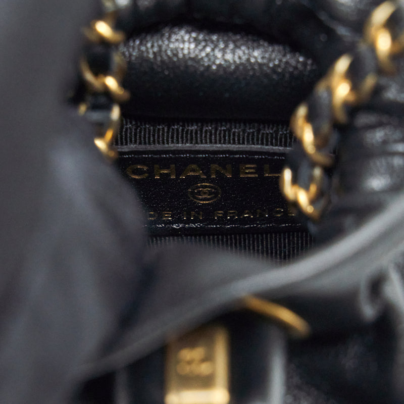Chanel Mini Vanity Pouch With Chain Lambskin Black GHW
