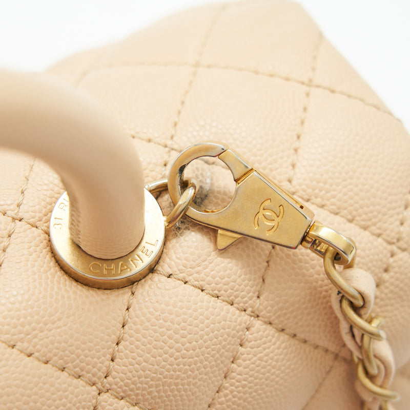 CHANEL CAVIER LARGE COCO HANDLE FLAP BAG BEIGE GHW