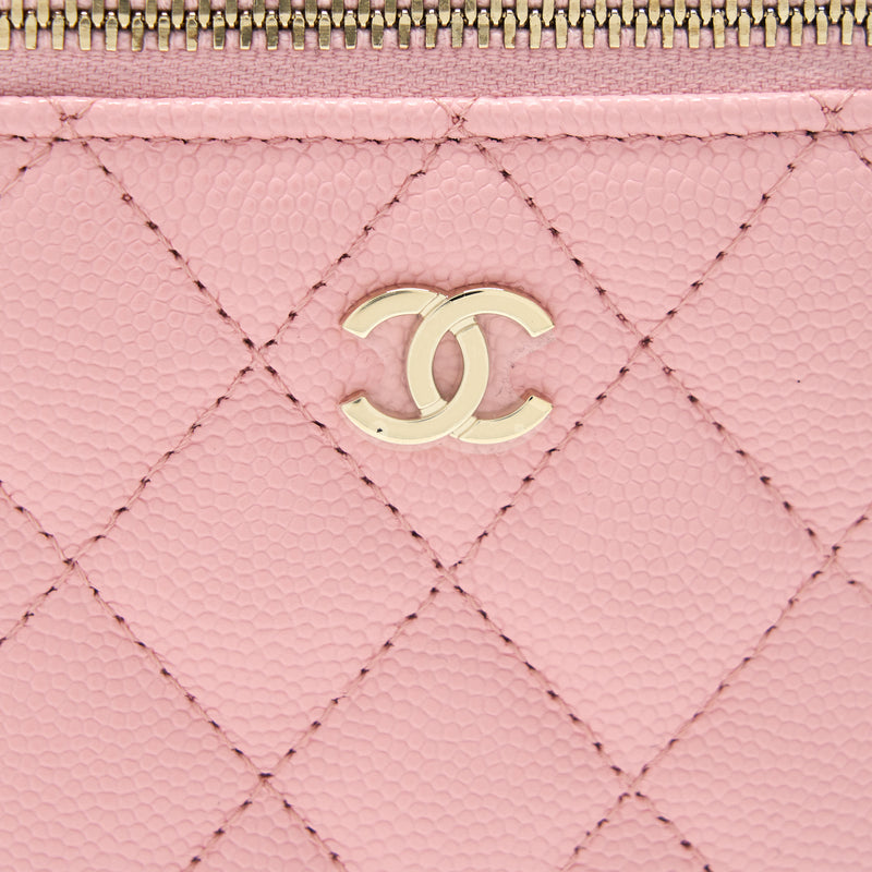 Chanel Sakura Pink Caviar Vertical Vanity Bag With Chain For Sale