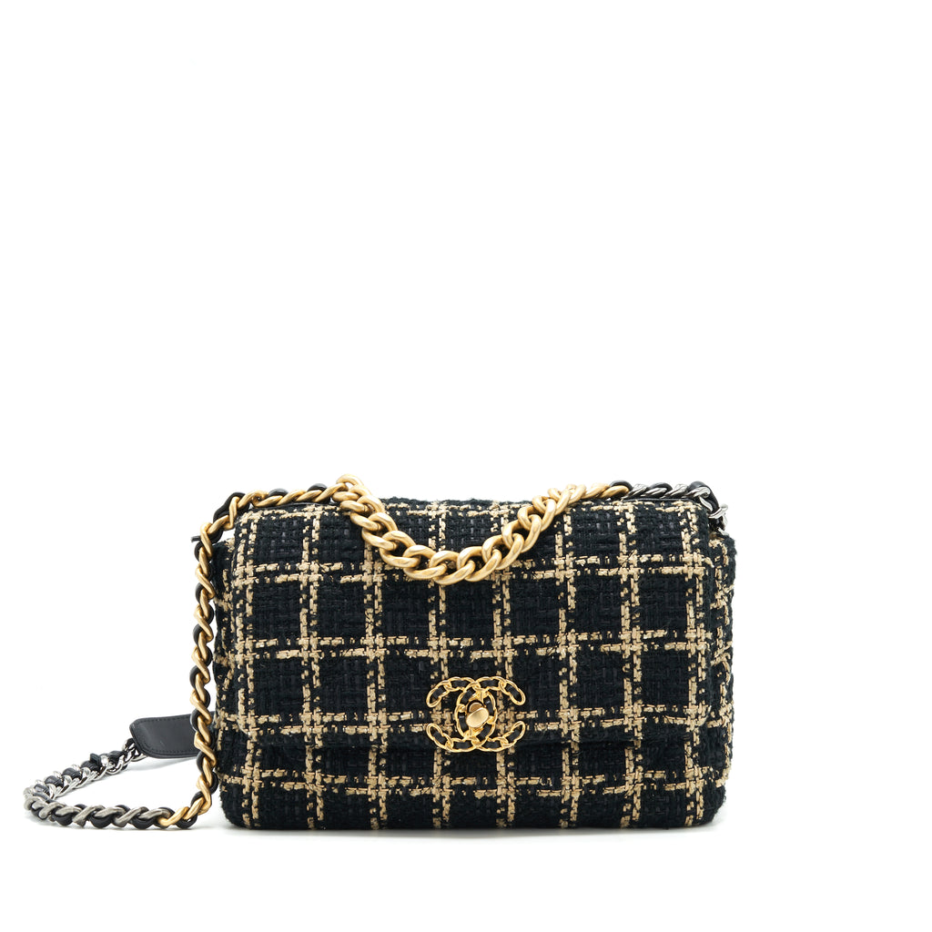 Chanel 19 small black cc tweed bag, Luxury, Bags & Wallets on