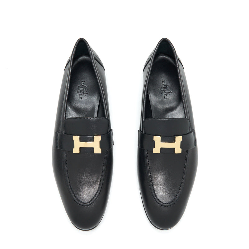 Hermes Size 39 Paris Loafer Black GHW