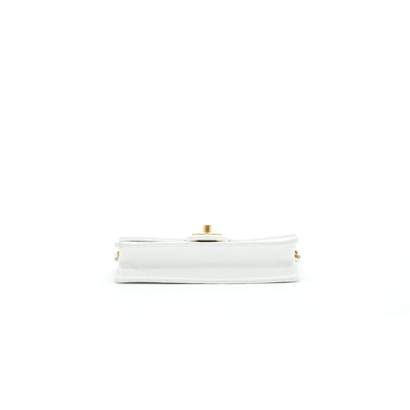 Chanel Quilted Pearl Chain Flap Bag In White GHW