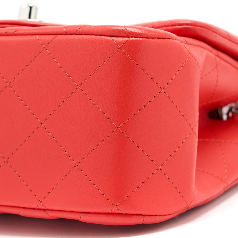 Chanel Mini Square Flap Bag Lambskin Orange Red SHW