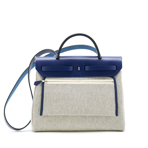 Hermes Herbag Zip 31 Toile H EN Relief Brides Saphir Stamp Z