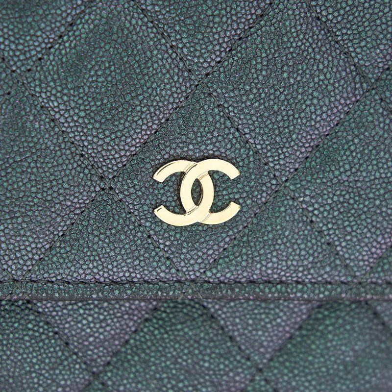 Chanel Classic Square Wallet on Chain Caviar Iridescent Purple LGHW
