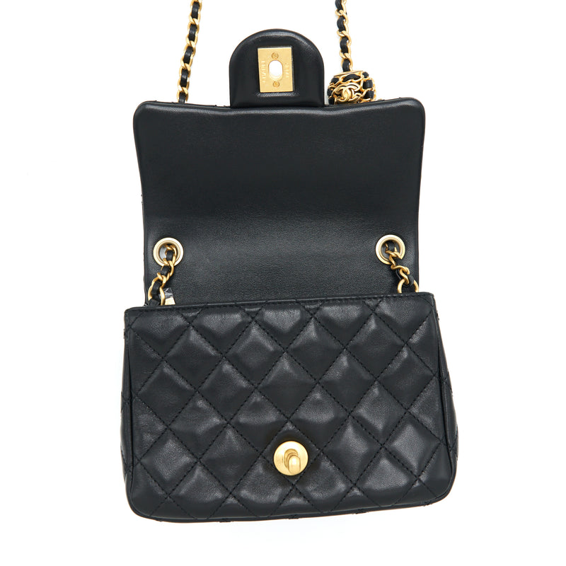 Chanel 22S Pearl Crush Mini Square Flap Bag Lambskin Black GHW (Microchip)