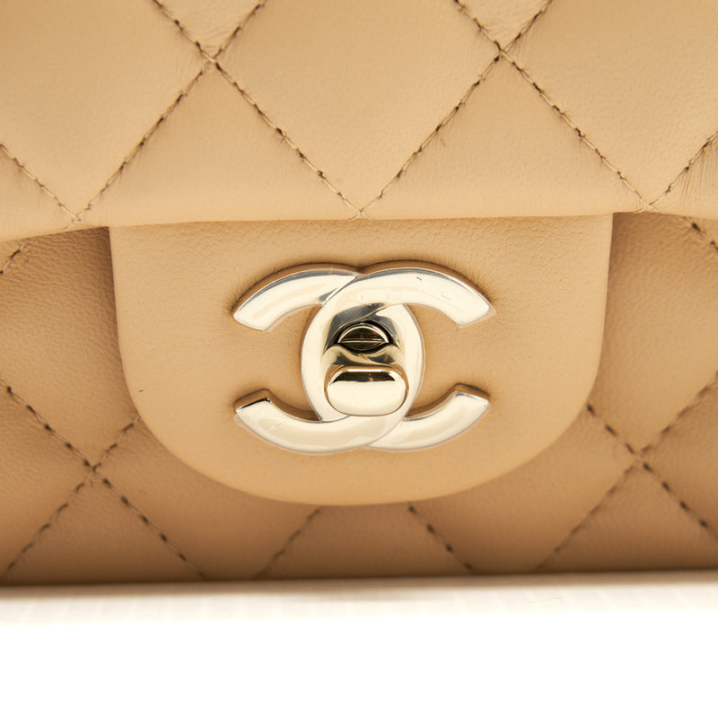 Chanel mini rectangular beige lambskin gold hw