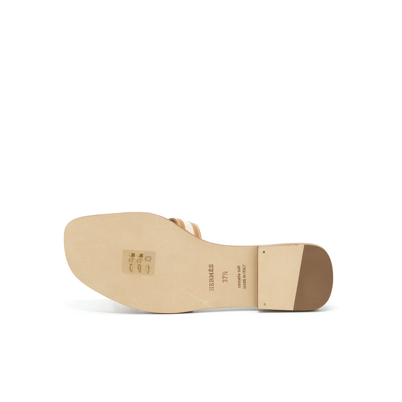 Hermes Size 37.5 Oran Sandals Toile H Plum Noisette/Beige