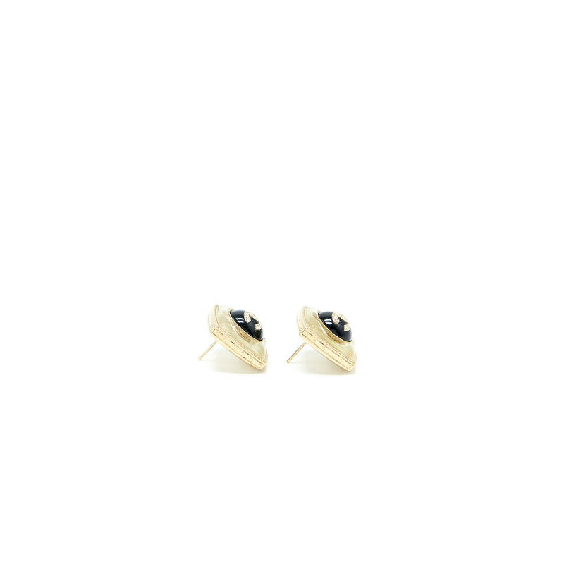 Chanel Square CC Logo Earrings Black/Multicolour Crystal Light Gold Tone