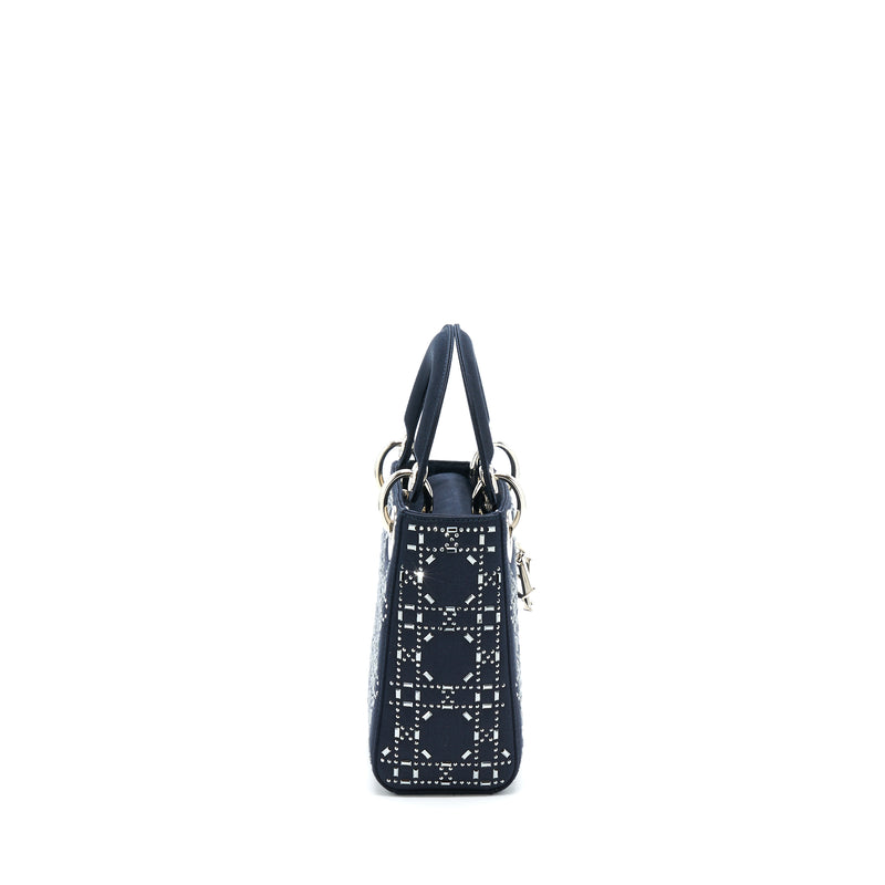 Dior Mini Lady Dior Satin Crystal Cannage Dark Blue SHW