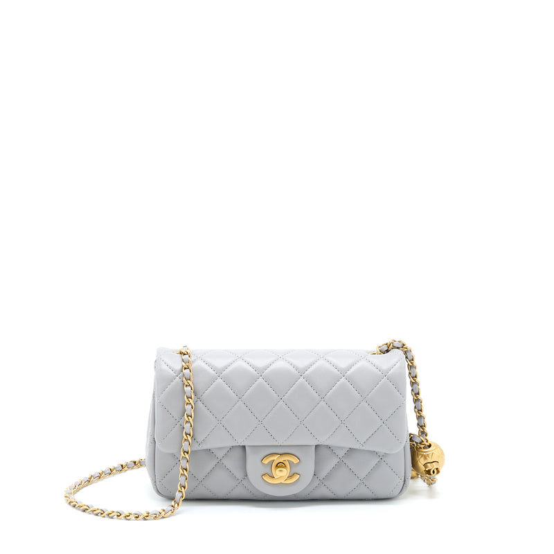 Lambskin & Gold-Tone Metal Light Gray Flap Bag, CHANEL