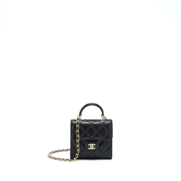Chanel 22P Top Handle Mini Flap Bag With Chain Lambskin Black LGHW