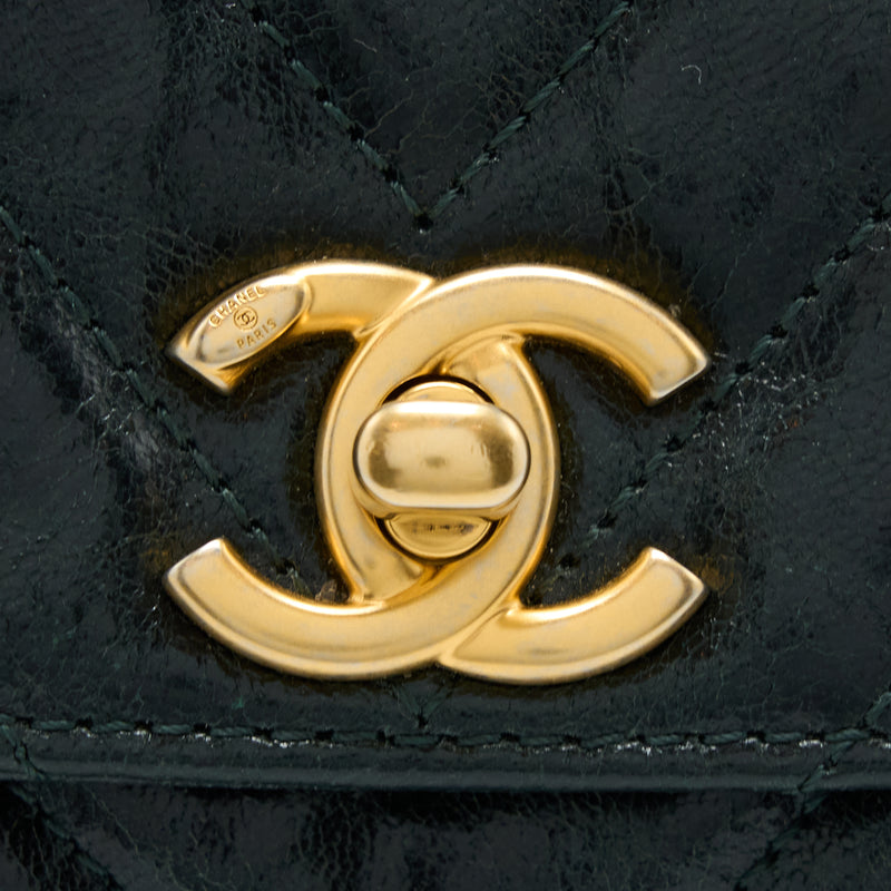 Chanel Chevron Hampton Flap Bag Aged Calfskin Dark Green GHW